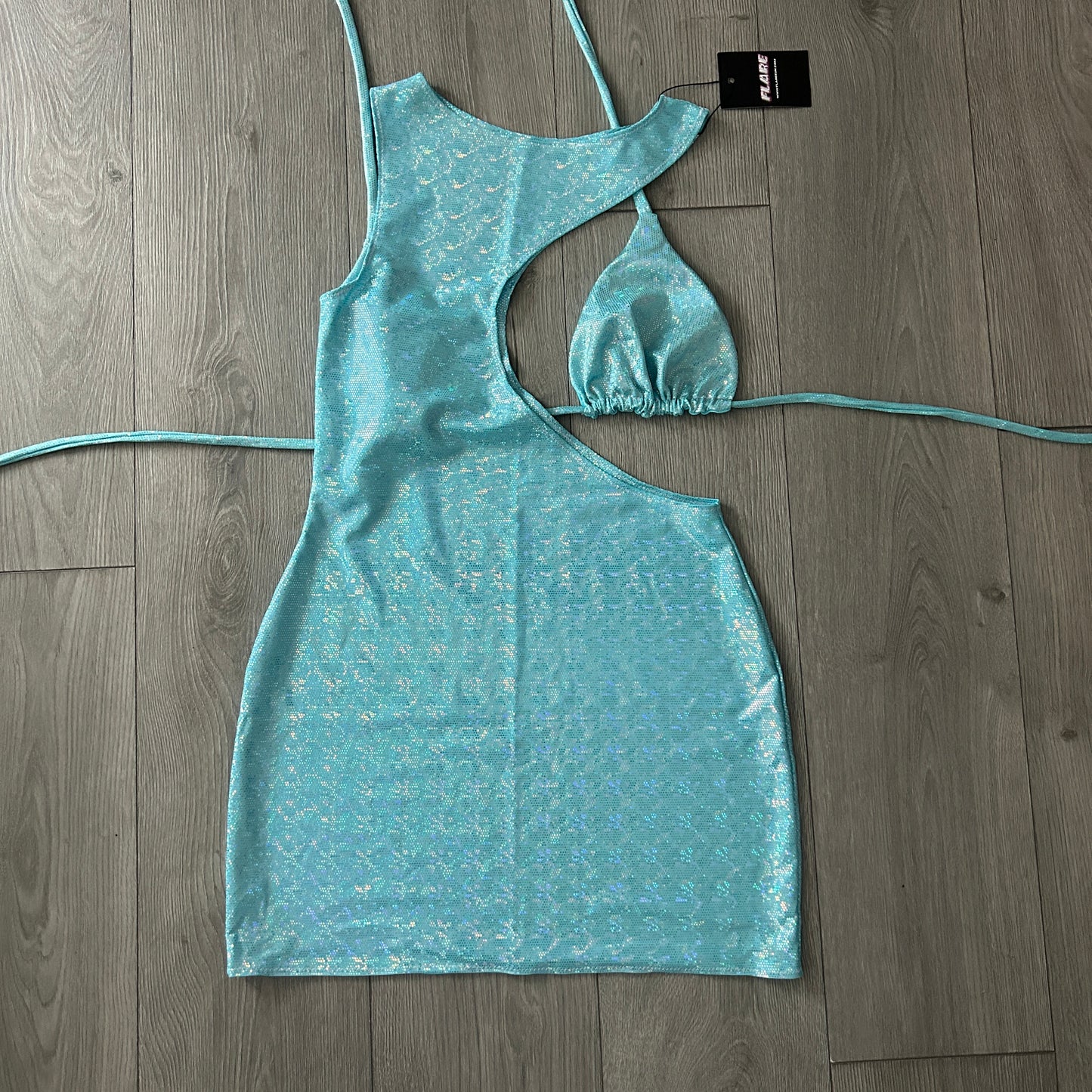 Blue Sparkle Cut Out Dress and Triangle Top Set - Size 12