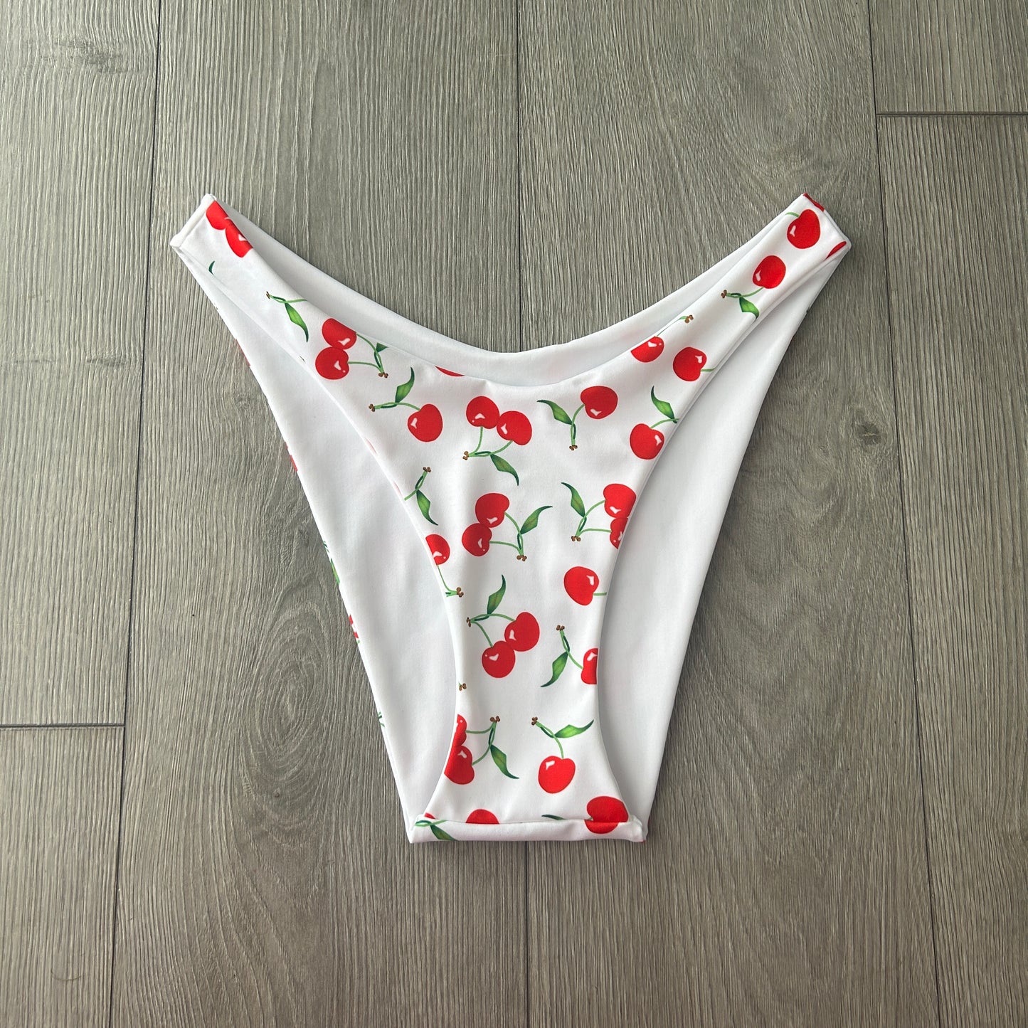 White Cherry Dip Waist Bikini Bottoms Cheeky Coverage