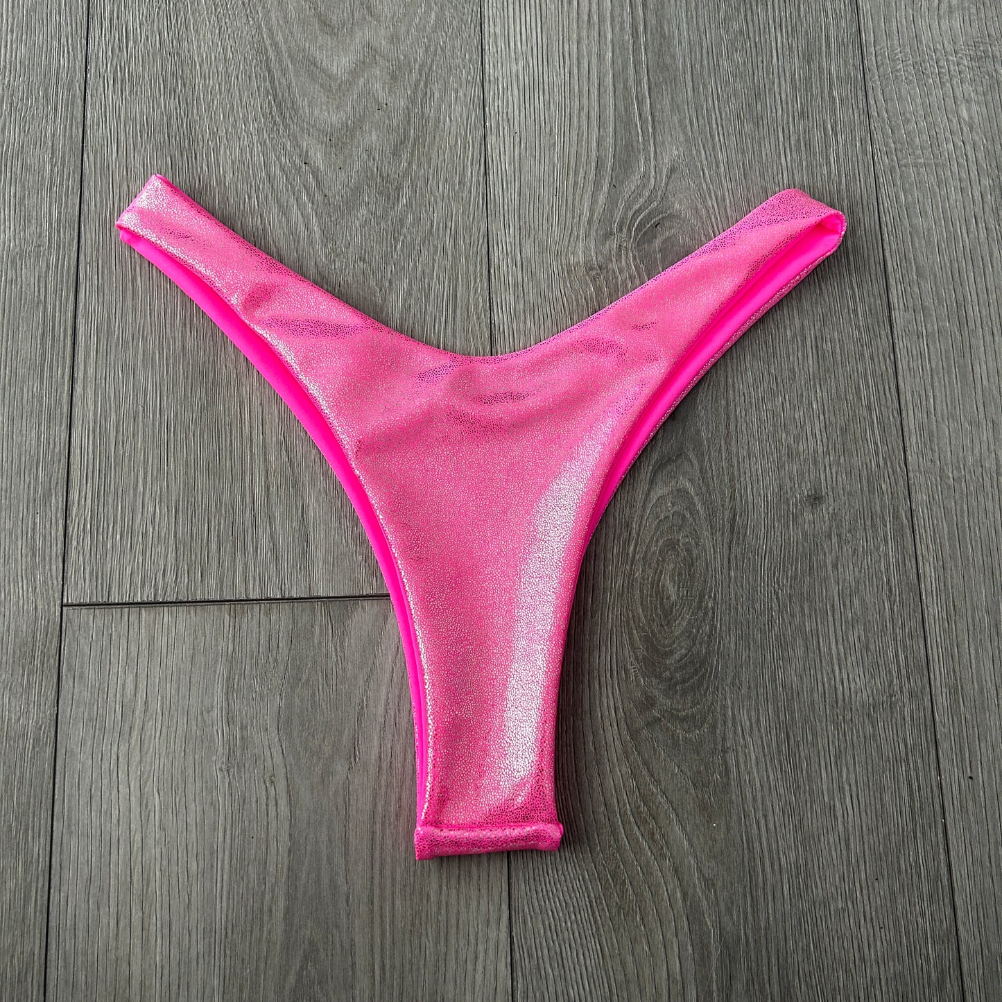 Pink Iridescent Dip Waist Bikini Bottoms Thong