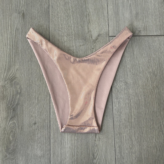 Champagne Sparkle Dip Waist Bikini Bottoms Cheeky Coverage - Size 10