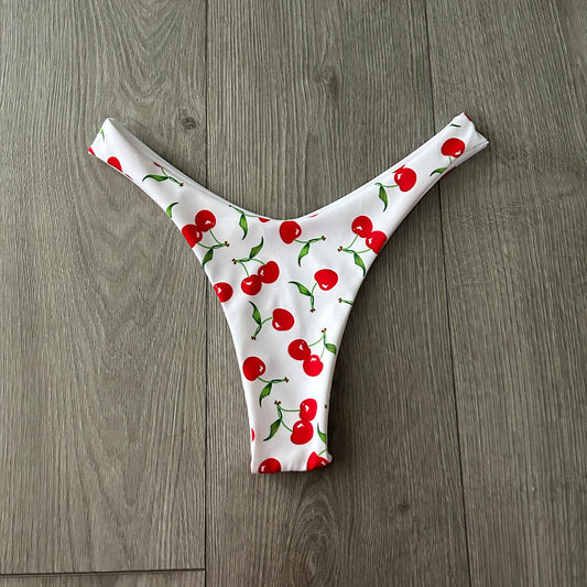 White Cherry Dip Waist Bikini Bottoms Thong