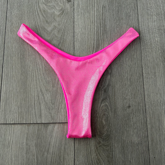 Pink Iridescent Dip Waist Bikini Bottoms Thong
