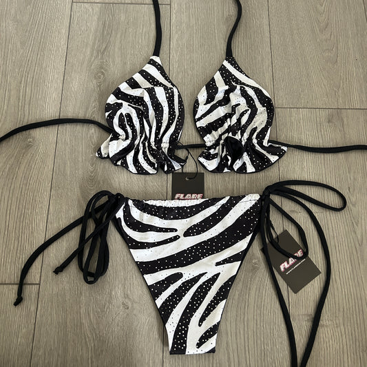 Zebra String Bikini Bottoms and Frilly Triangle Top - Size 10