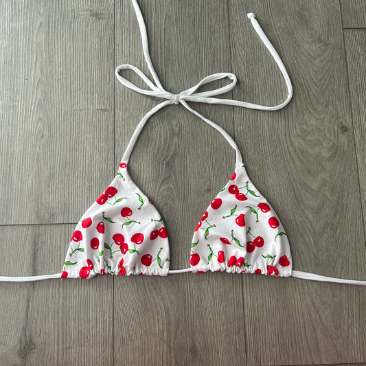 White Cherry Triangle Bikini Top
