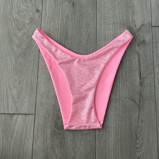 Pink Sparkle Dip Waist Bikini Bottoms Cheeky Coverage