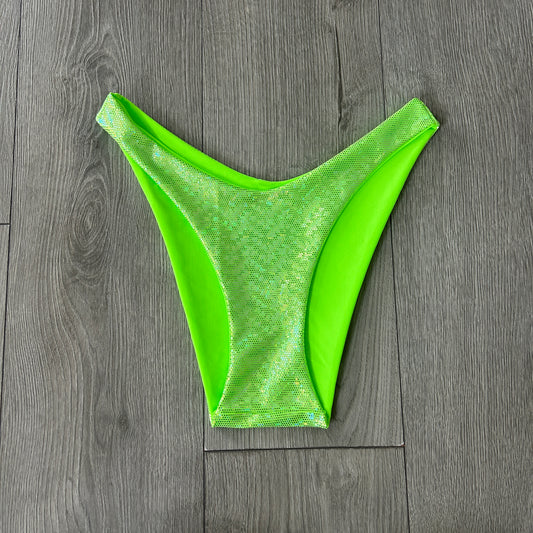 Green Sparkle Dip Waist Bikini Bottoms Cheeky Coverage