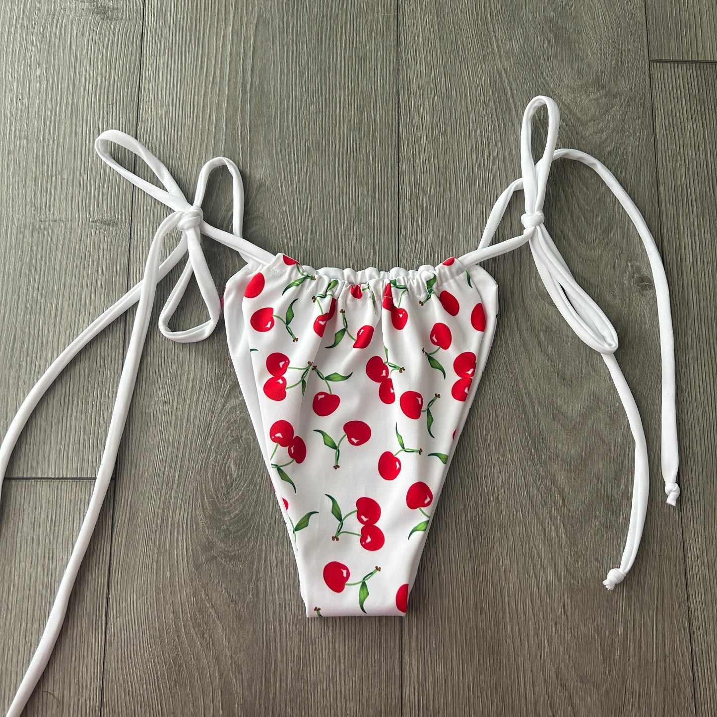 White Cherry String Bikini Bottoms Medium Coverage