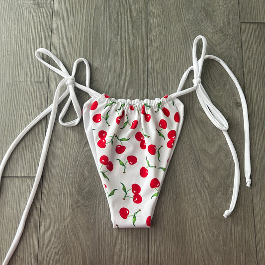 White Cherry String Bikini Bottoms Medium Coverage - Size 10