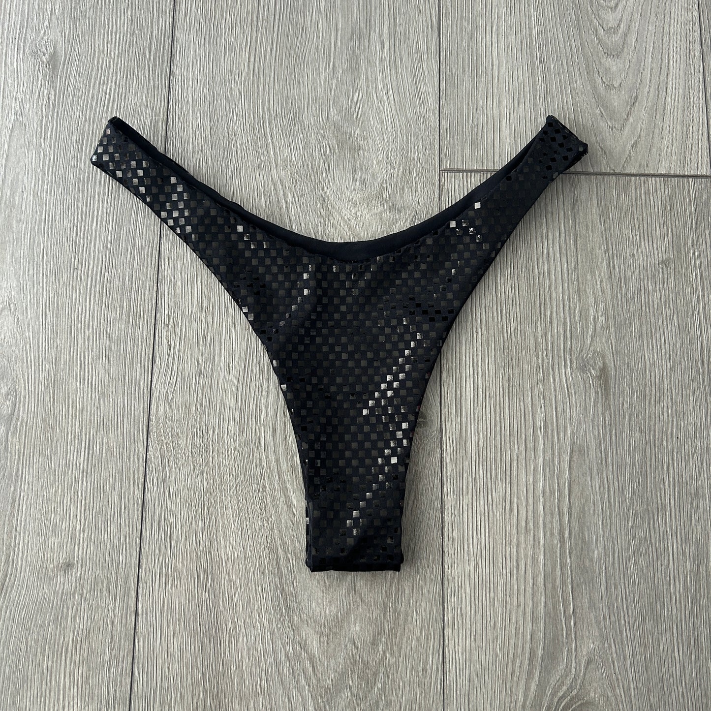 Black Crystal Dip Waist Bikini Bottoms Thong