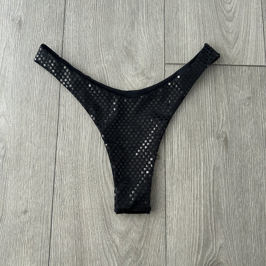 Black Crystal Dip Waist Bikini Bottoms Thong