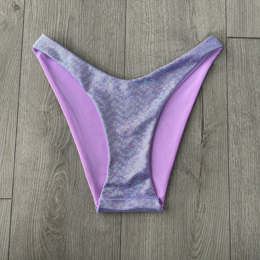 Purple Sparkle Dip Waist Bikini Bottoms Cheeky Coverage