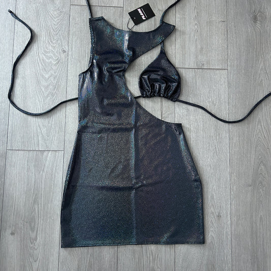 Black Sparkle Cut Out Dress and Triangle Top - Size 12