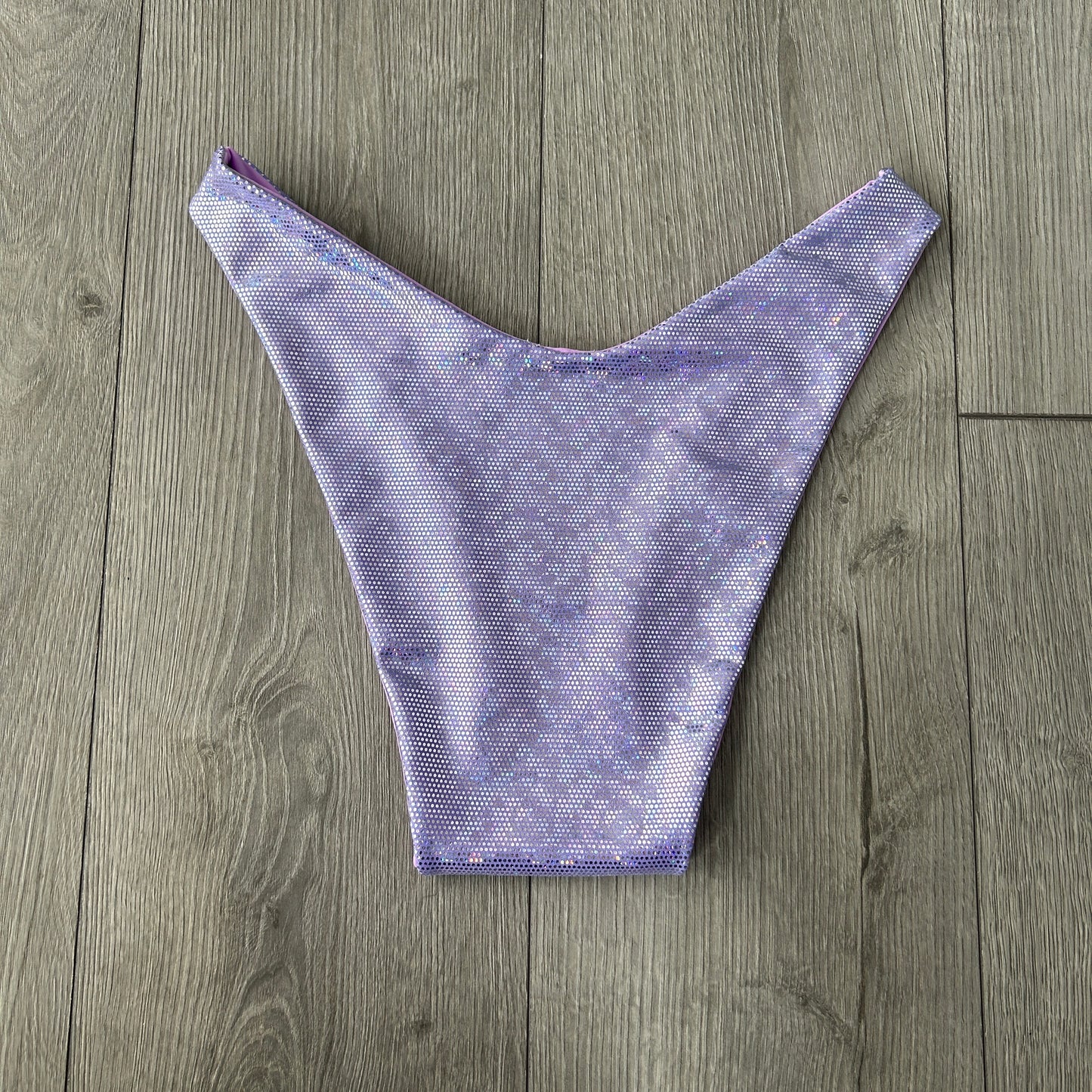 Purple Sparkle Dip Waist Bikini Bottoms Cheeky Coverage