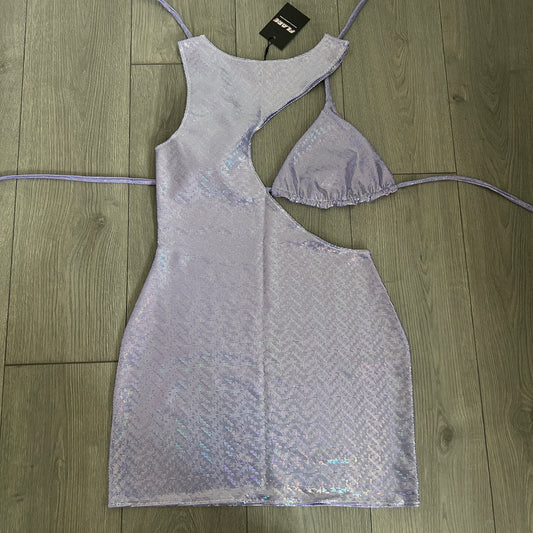 Purple Sparkle Cut Out Dress and Triangle Top Set - Size 12