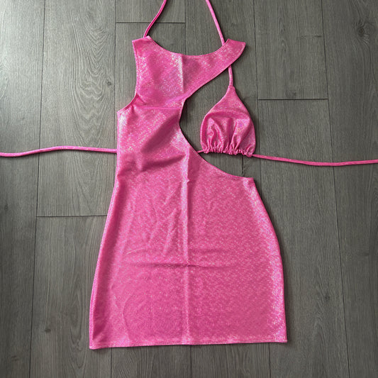 Barbie Pink Sparkle Cut Out Dress and Triangle Top Set - Size 12