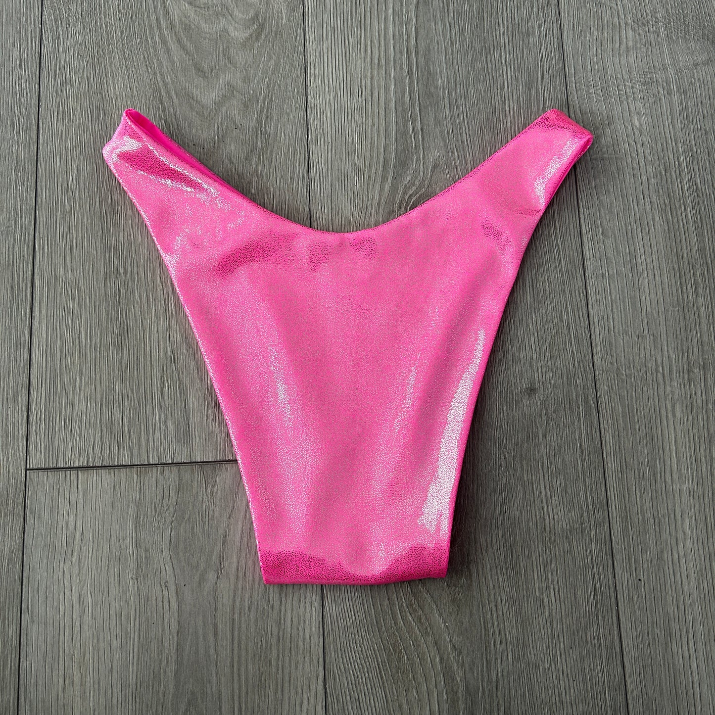 Pink Iridescent Dip Waist Bikini Bottoms Cheeky Coverage