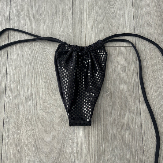 Black Crystal String Bikini Bottoms Medium Coverage