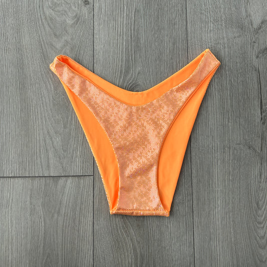 Orange Sparkle Dip Waist Bikini Bottoms Cheeky Coverage