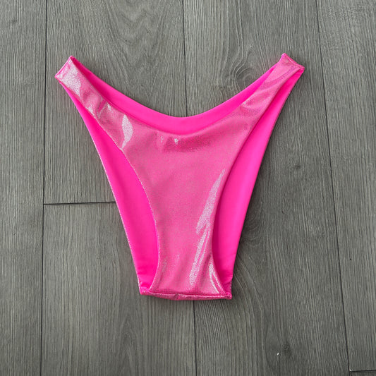 Pink Iridescent Dip Waist Bikini Bottoms Cheeky Coverage