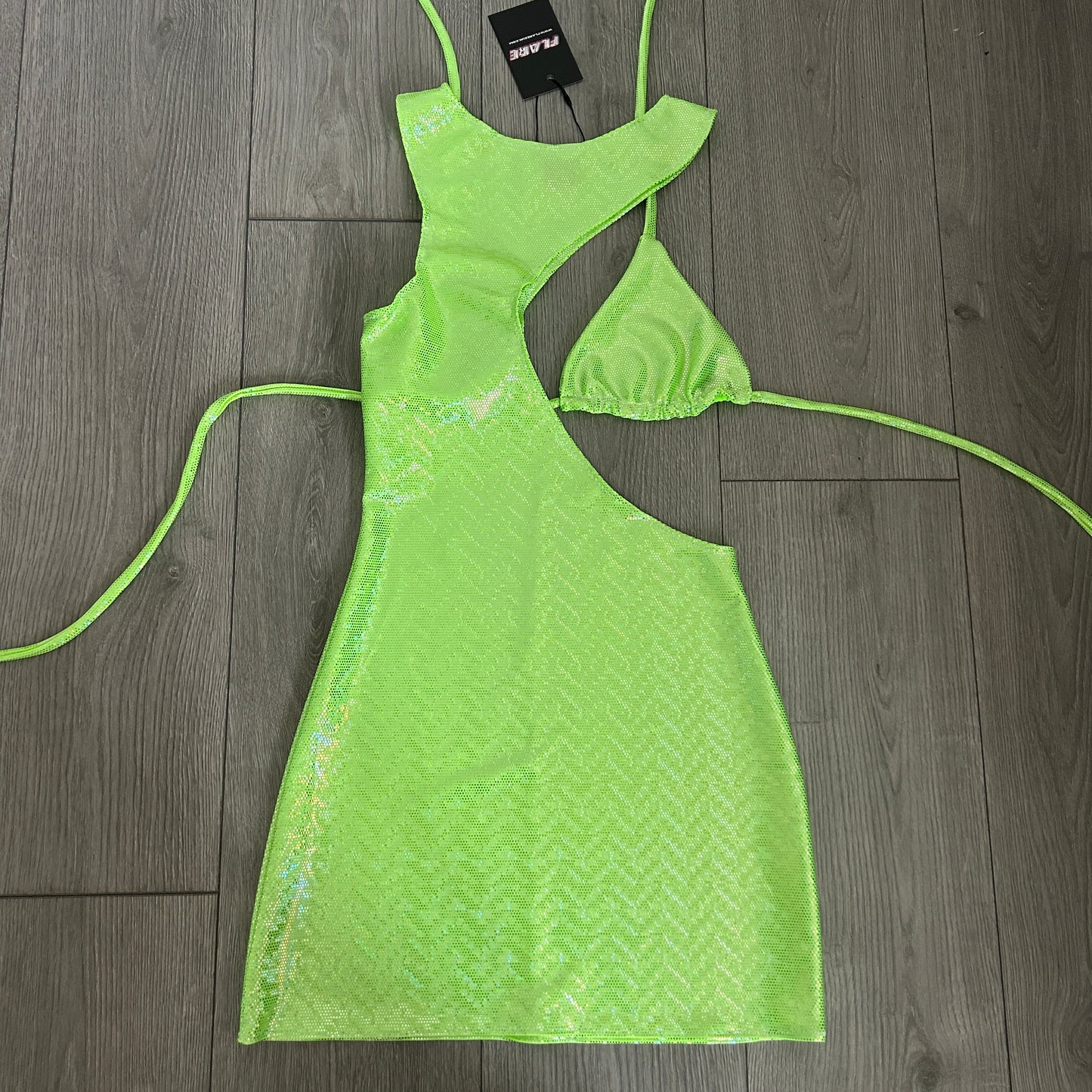 Green Sparkle Cut Out Dress and Triangle Top - Size 6