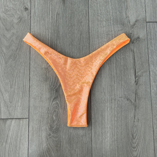 Orange Sparkle Dip Waist Bikini Bottoms Thong Coverage