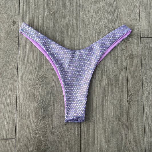 Purple Sparkle Dip Waist Bikini Bottoms Thong Coverage