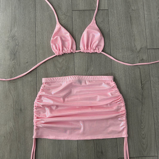 Dreamland Triangle Bikini Top and Double Ruched Skirt