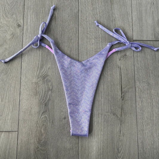 Purple Sparkle V-Front Bikini Bottoms Thong - Size 10