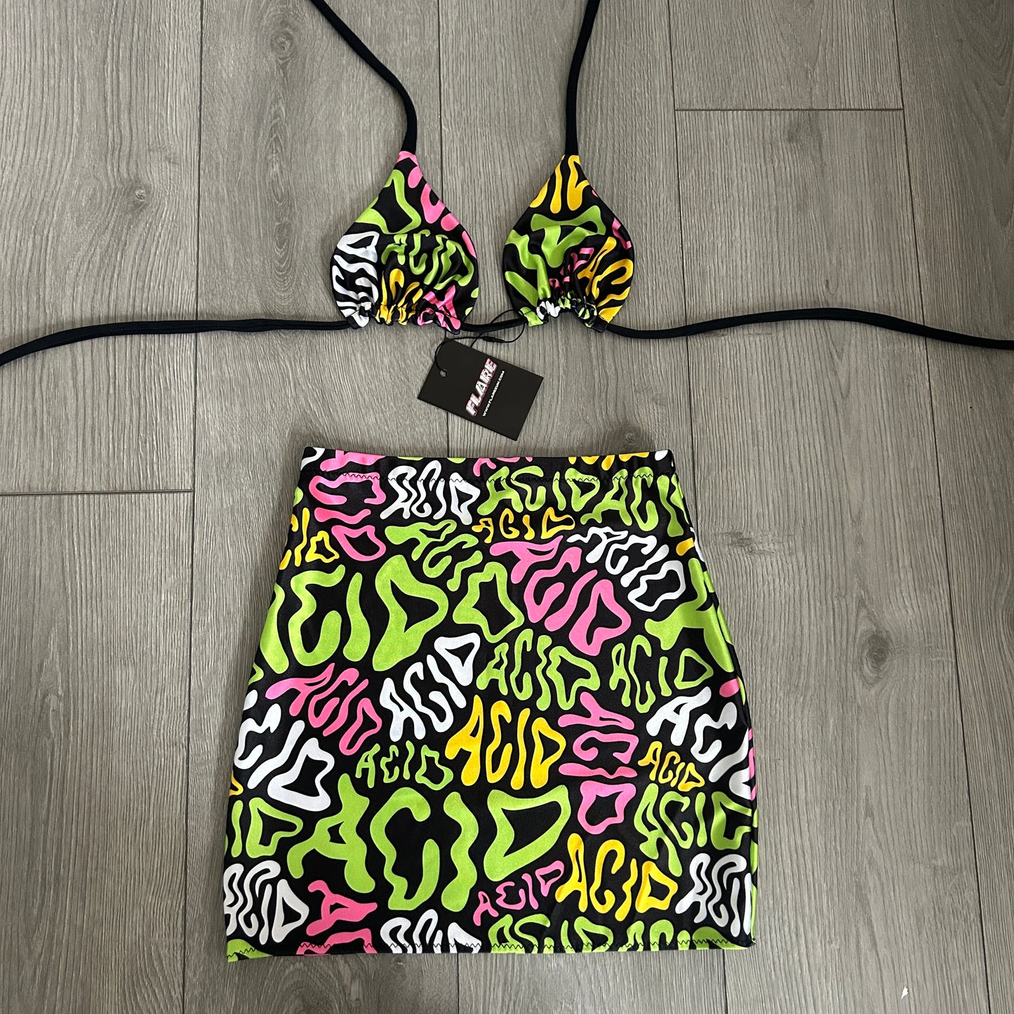 Acid Mini Skirt and Triangle Top Set - Size 6