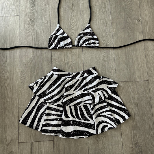 Zebra Double Tiered Skirt and Triangle Top