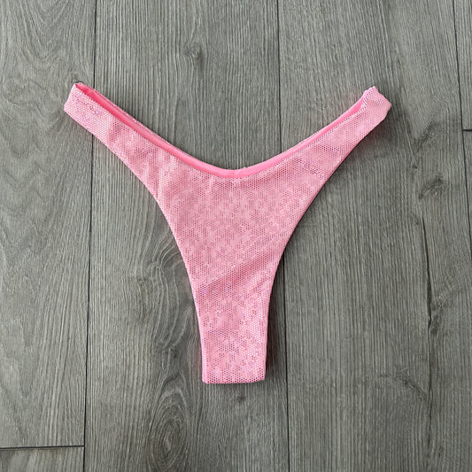 Pink Sparkle Dip Waist Bikini Bottoms Thong Coverage