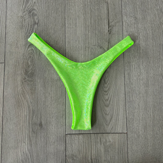 Green Sparkle Dip Waist Bikini Bottoms Thong Coverage