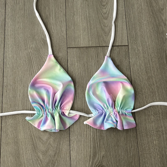 Pastel Frilly Triangle Bikini Top