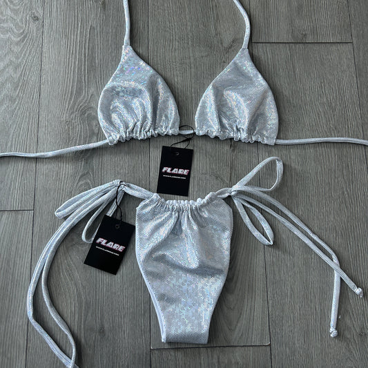 Silver Sparkle String Bikini Bottoms and Triangle Top - Size 10