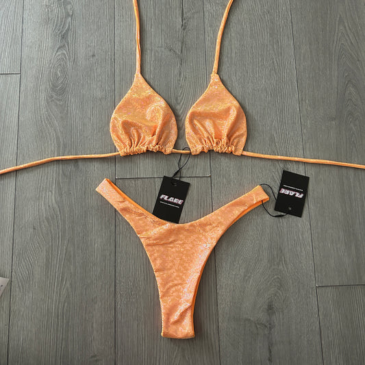 Orange Sparkle Dip Waist Thong Bikini Bottoms and Triangle Top Set - Size 10