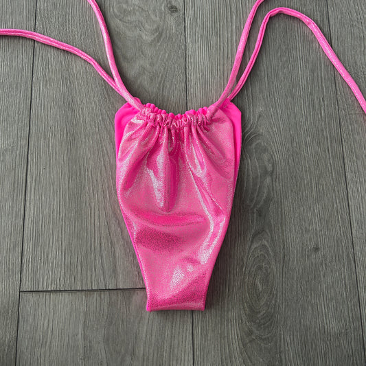 Pink Iridescent String Bikini Bottoms Medium Coverage