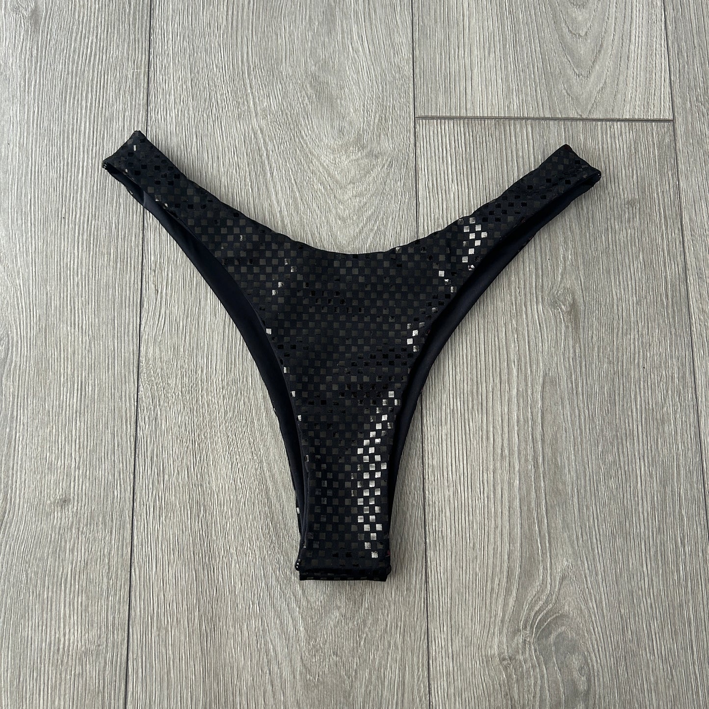 Black Crystal Dip Waist Bikini Bottoms Thong