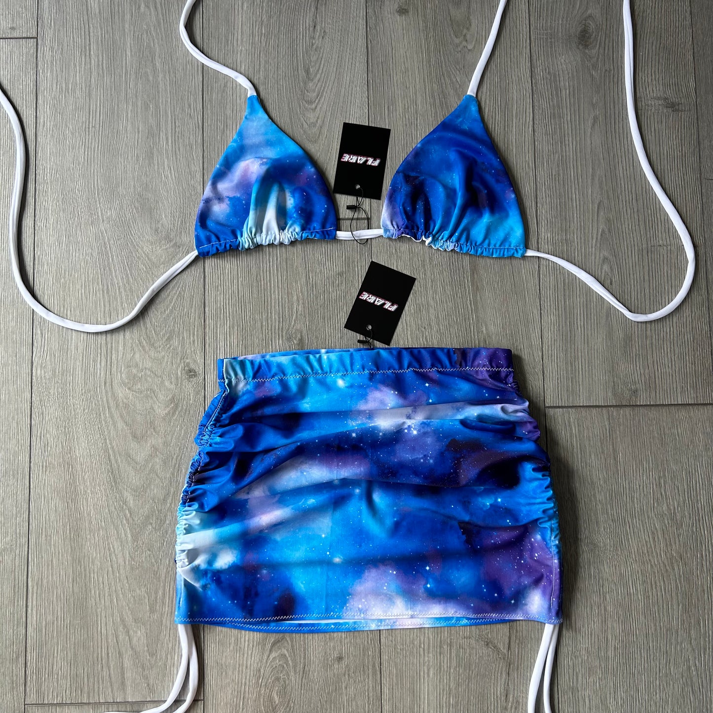 Galaxy Double Ruched Skirt and Triangle Bikini Top - Custom - Size 10