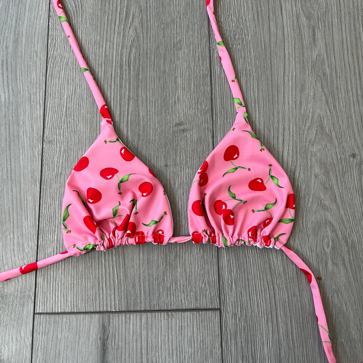 Pink Cherry Triangle Bikini Top