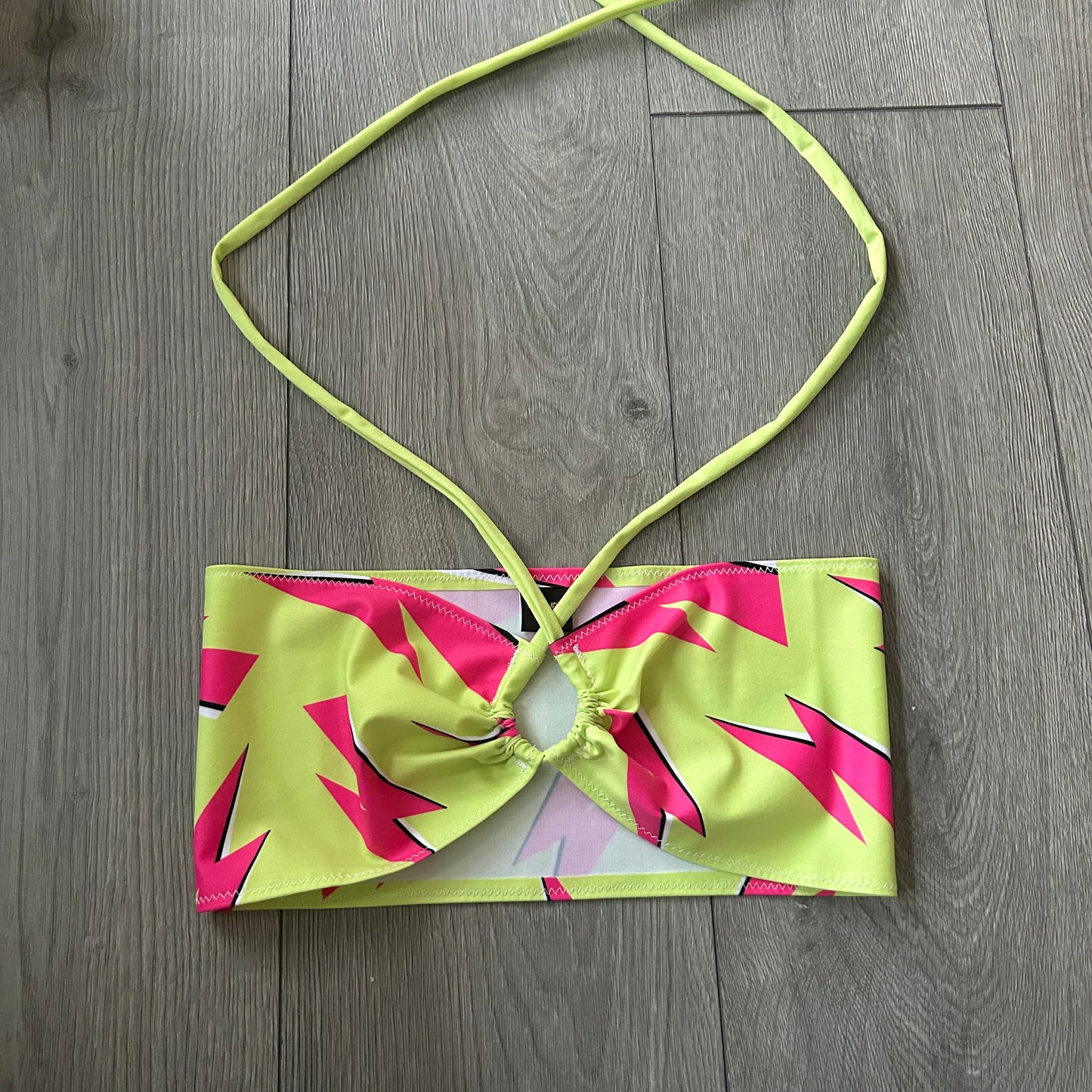 Green and Pink Electro Bolt Butterfly Top - Size 8