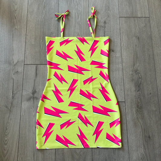 Green and Pink Electro Bolt Bodycon Mini Dress